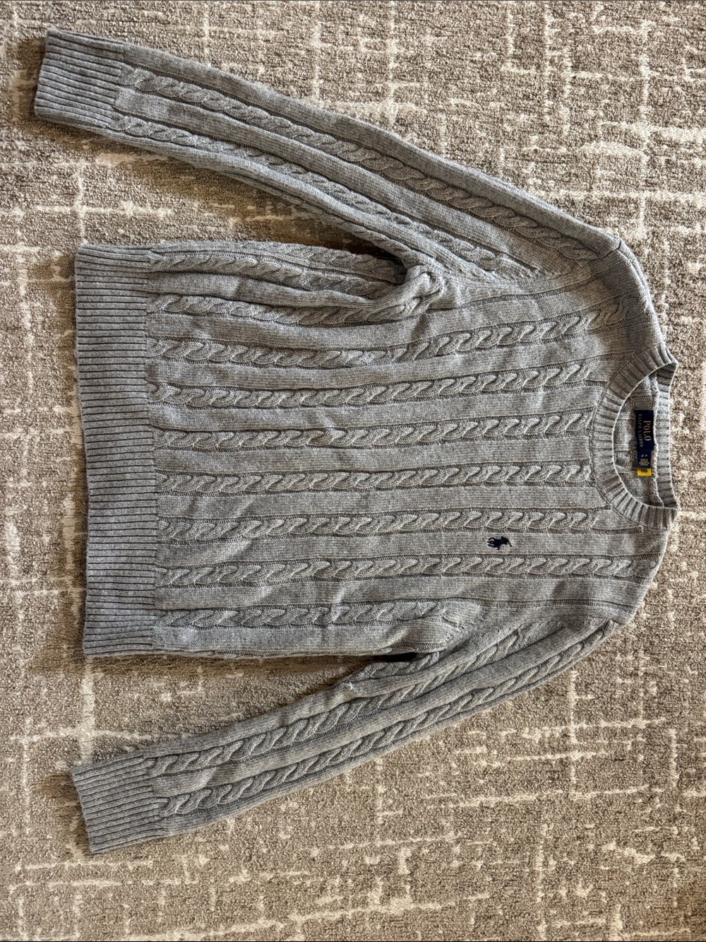 Men’s Ralph Lauren Light Gray Cable-Knit Crewneck Sweater